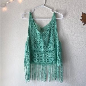 Boho chic Teal Lace tank top with frills